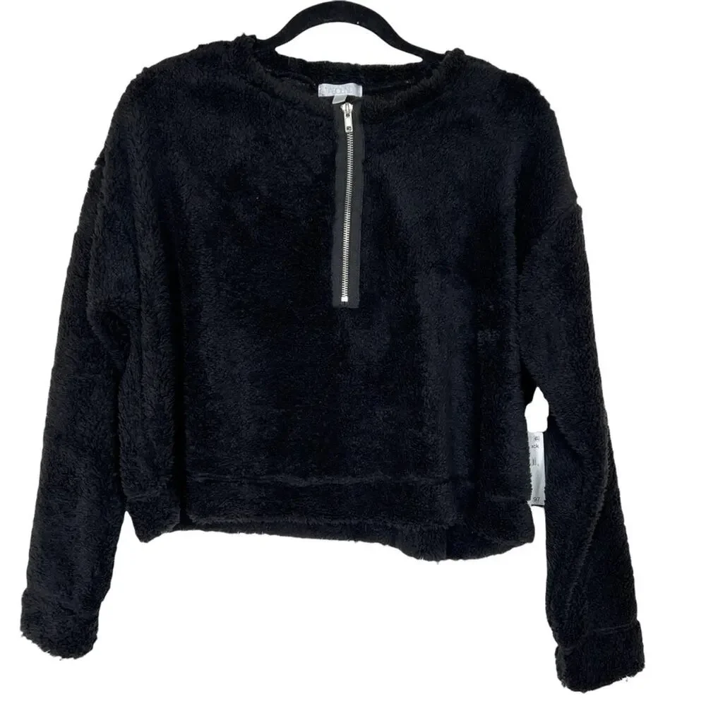 NWT NEW ABOUND Nordstrom Fuzzy Fleece half zip Pullover in Black - Picture 1 of 10